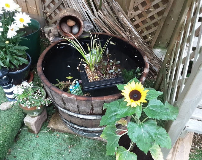 WATERTIGHT OAK BARREL Half - Ideal for Ice Bucket / Mini Pond / Fish / Waterplants / Lilly / Water Feature