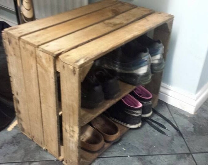 SHABBY CHIC wooden shoe rack / shelving display - handmade vintage apple crate box bushel