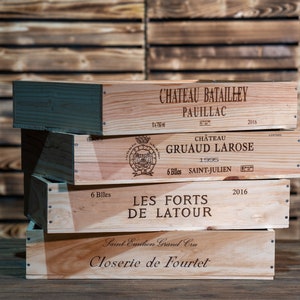 Traditional FRENCH WOODEN WINE Box Crate Storage unit 6 bottle Shallow size Long Sided Logo image 7