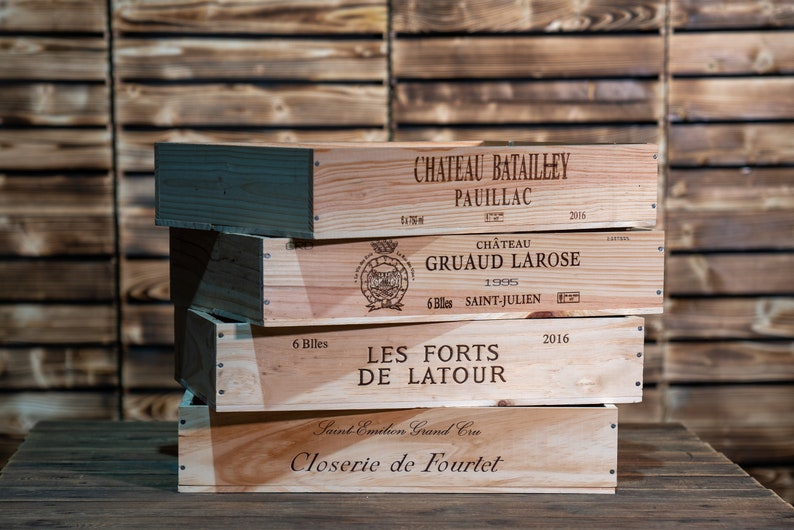 Traditional FRENCH WOODEN WINE Box Crate Storage unit 6 bottle Shallow size Long Sided Logo image 7
