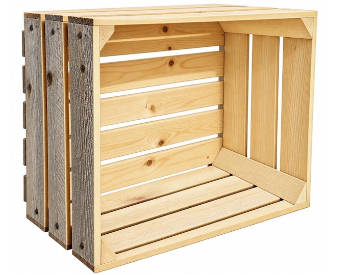 Rustic Wooden Storage Crate Natural or Burnt Wood Box Display Storage 50x40x22cm