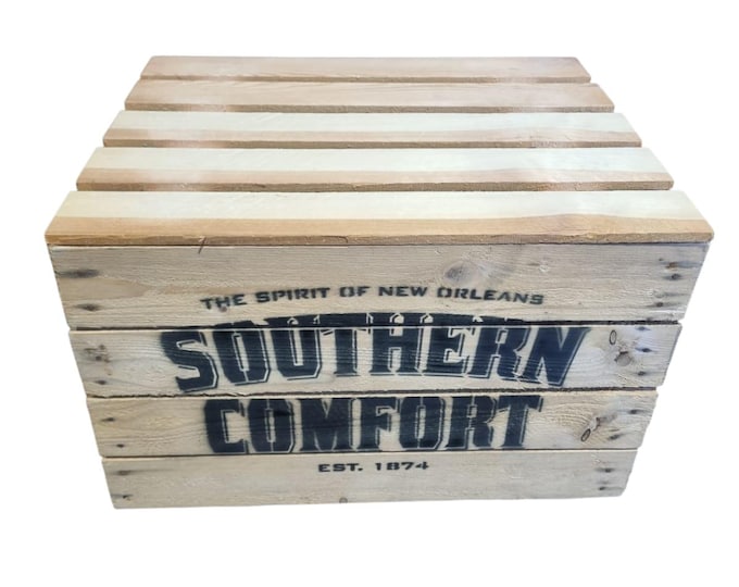 SOUTHERN COMFORT Branded Rustic Retro Wood Apple Crate Storage Box Chest Trunk For Man cave or She shed