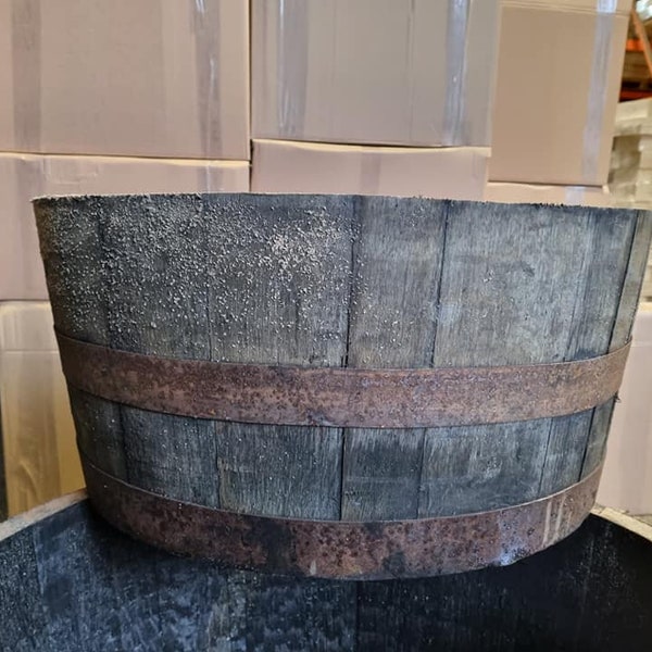 30 - 35cm tall WHISKY OAK BARREL Planter Pot - half cut Wooden Keg Barrels ideal for the garden