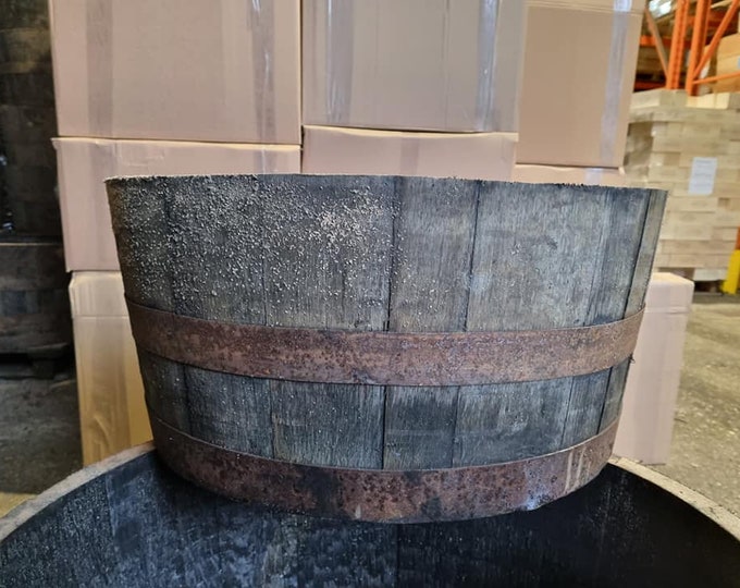 30 - 35cm tall WHISKY OAK BARREL Planter Pot - half cut Wooden Keg Barrels ideal for the garden