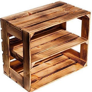 1 x Burnt wood  Shelf Rack -  Wooden Apple Crates, ideal storage boxes box displaybookshelf dresser bedside table Kitchen spice rack