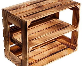 1 x Burnt wood Shelf Rack -  Wooden Apple Crates, ideal storage boxes box display crate bookshelf dresser bedside table Kitchen spice rack