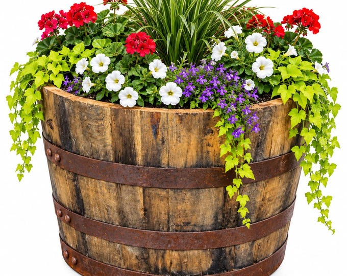 Authentic Bourbon Barrel Planter | 20-Year-Old Reclaimed Wood Garden Tub / Pond- Treated and Varnished