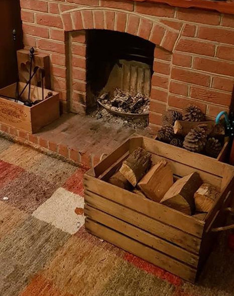 Log Crate / Log store / Carrier Holder Wooden box with rope Etsy