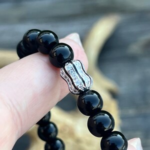 Pave Bead on Black Glass Beaded Bracelet
