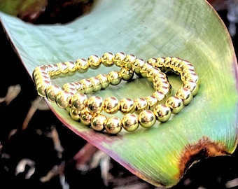 Set aus 2 Gold Perlen Armbänder 6 oder 8 mm