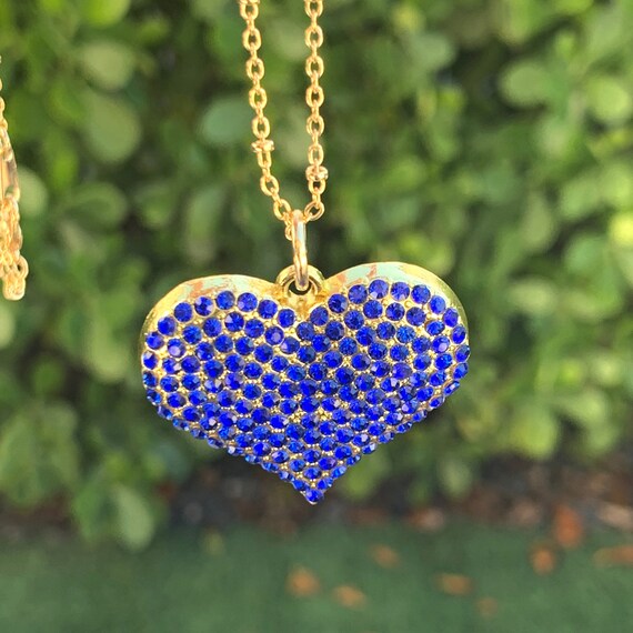 ネックレス・ペンダント TATIANA Colored Heart Necklace NZ2024 Blue and Magenta Pink Rhinestone Heart Necklace, 24k Gold