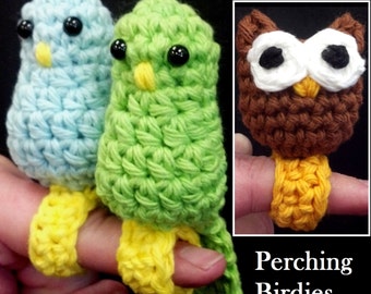 Amigurumi Crochet Pattern - Quick and Easy Parakeet and Tiny Owl Perching Birdies