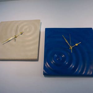 Rippled Concrete/Blue Jesmonite Wall clocks with brass hands: concrete clock, ceramic clock, wall clock, tile clock, modern, contemporary