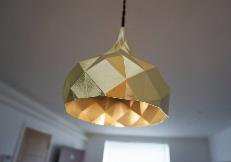 Fibonacci Pendant Light: gold pendant light, geometric pendant light, gold lampshade, modern, contemporary, unique pendant light image 4