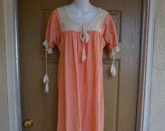 Kiamana Imports Maxi Dress pastel crochet long floral hippie boho bohemian size small medium large  one size 70s 1970s retro tent dress mumu