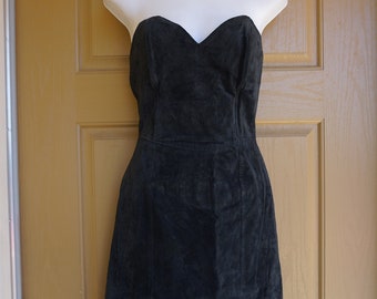Suede Vintage small size 7 black suede leather dress