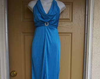 FUNKY NEW NWT 1970s vintage halter dress 70s size 7/8 goddess polyester