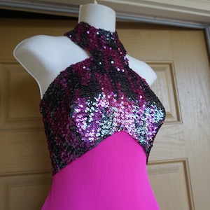 Vintage maxi halter dress with sequined top by Nicole Cartier Diffusion Mario Martignon PARIS designer L Large