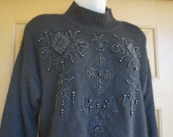 Vintage 90s black knit sweater size M Medium by IVY ANGORA 1990s