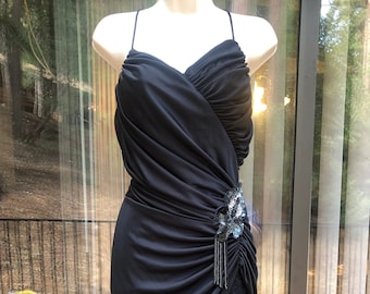 Susan Roselli 80s rushed black dress size 7/8