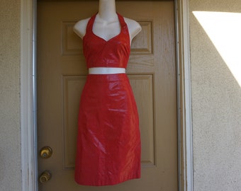 tight red leather dress
