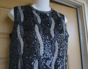 1960s VALENTINA Black Sequined Tunic Mod Blouse M