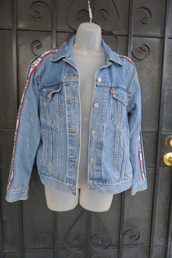 Sequined BIG E levis denim jean jacket size Large - image 1