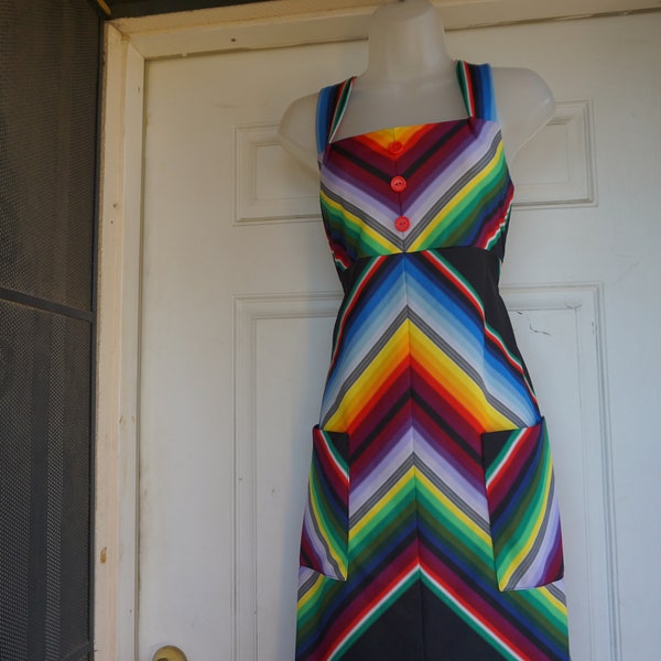 XL Vintage 70s 80s rainbow chevron striped tank dress 1970s 1980s