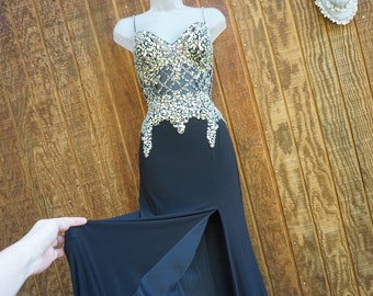 Sequined/jeweled long black prom dress formal by May Queen Couture small size 4 sparkly