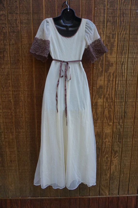 Vintage beige and brown sheer Lingerie nightgown … - image 7