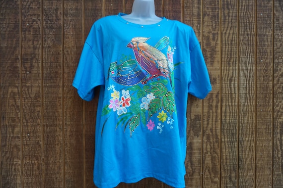 bird glitter blue Tshirt / T shirt puffy paint ma… - image 2