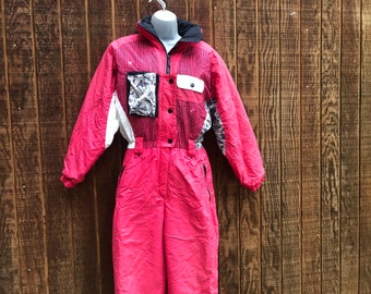 Snuggler Ski suit size 8 Medium pants vintage pants jacket coat pink