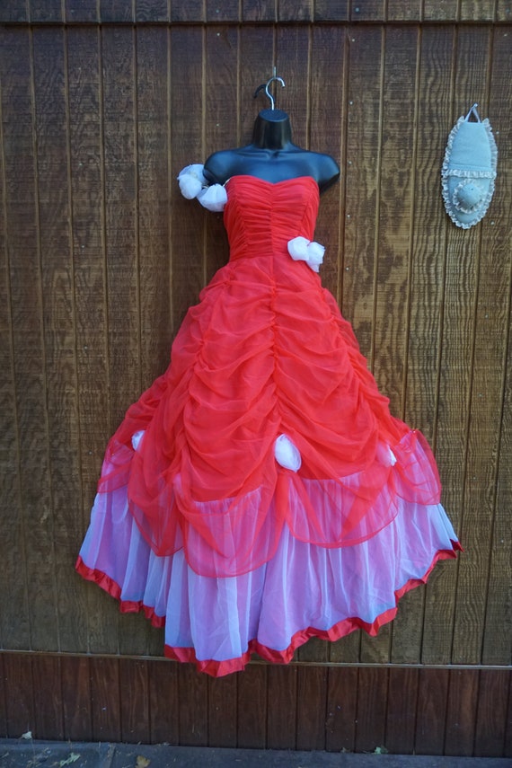 Vintage 80s 1980s "Flirtations" red prom dress go… - image 2