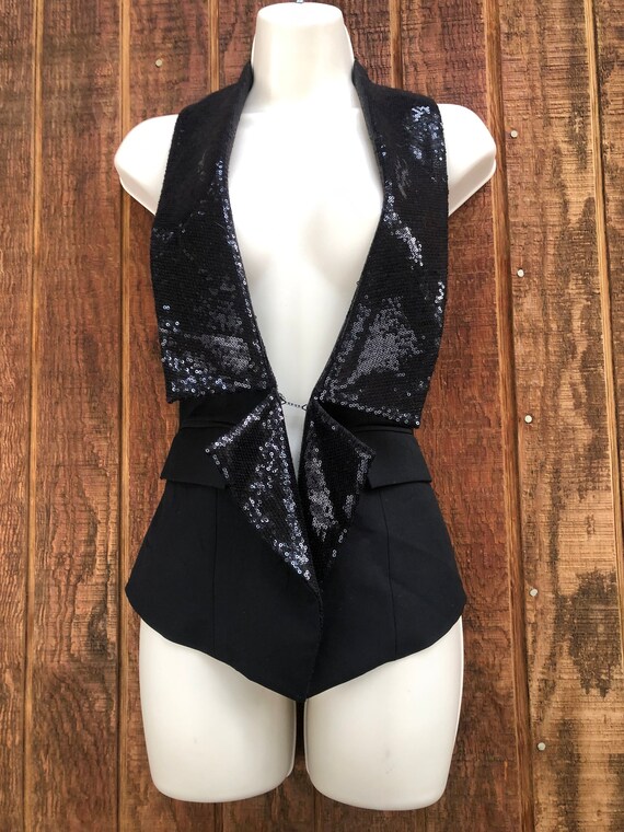 Cache XS black sequined vest shirt 90s 1990s care… - image 3