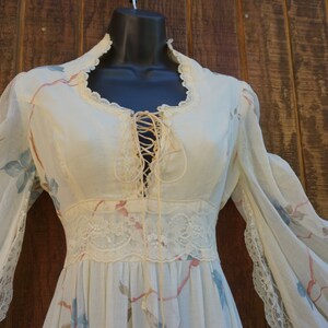 Gunne Sax Size 11 Medium Prairie Lace Maxi Dress Laces up the Front ...