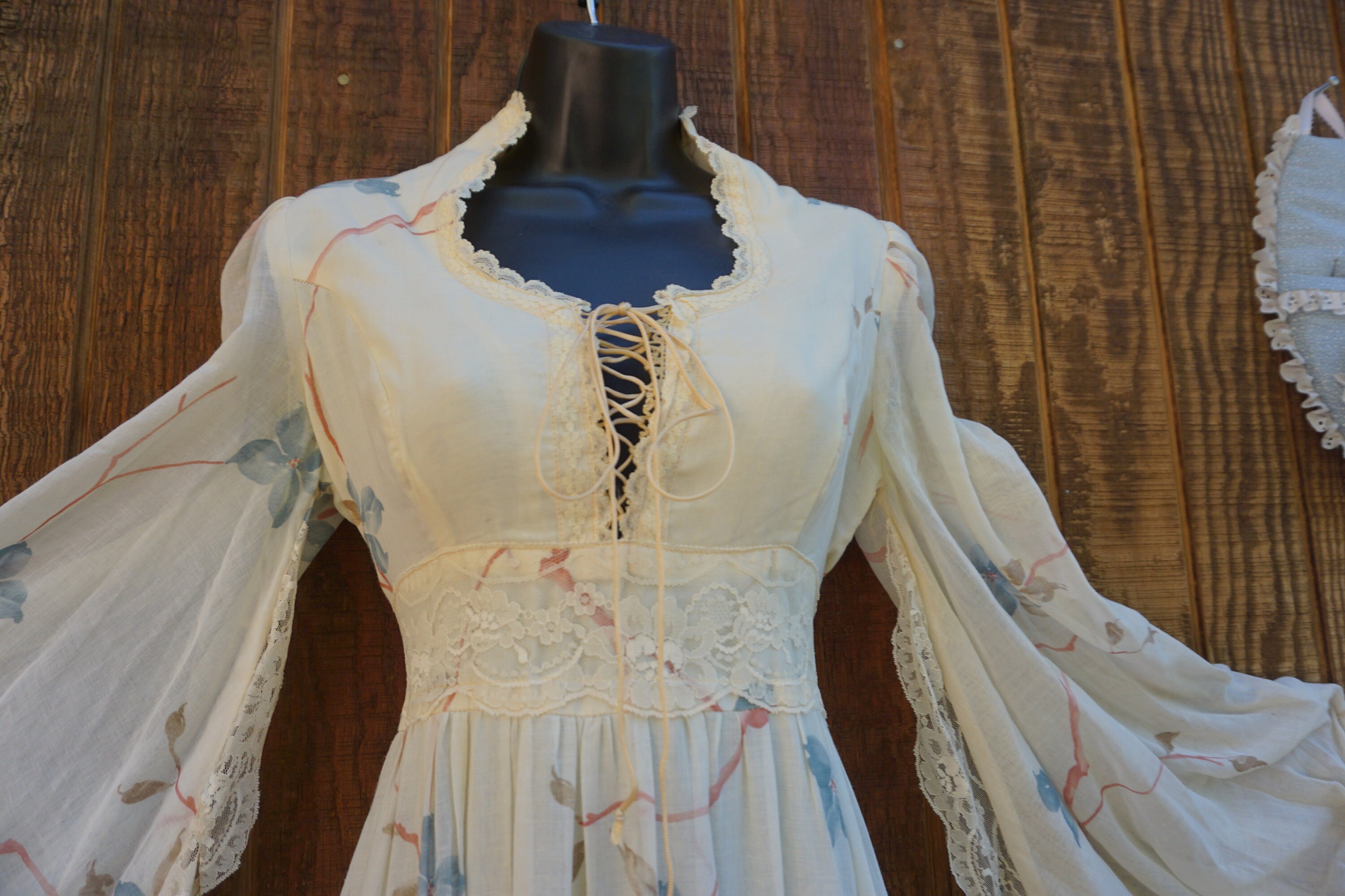 Gunne Sax Size 11 Medium Prairie Lace Maxi Dress Laces up the Front ...