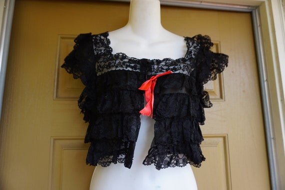 Vintage 50s 1950s lace black ruffles layers linge… - image 1