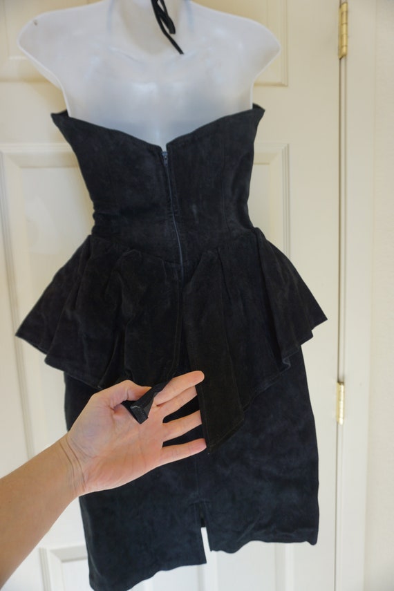 Suede leather vintage size small black dress halt… - image 8