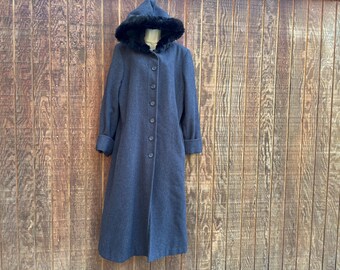 Worthington long wool coat with authentic fur trim hood womens size 18 heavy warm gray