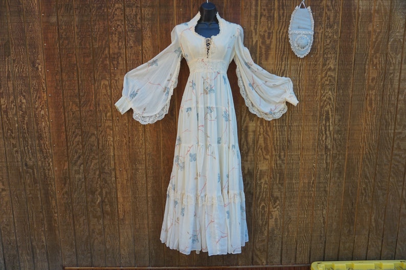 Gunne Sax Size 11 Medium Prairie Lace Maxi Dress Laces up the Front ...