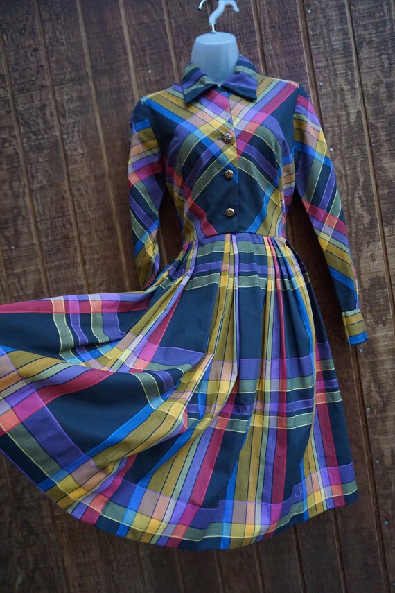 Plaid Vintage 1970s or 80s dress size medium by S… - image 5