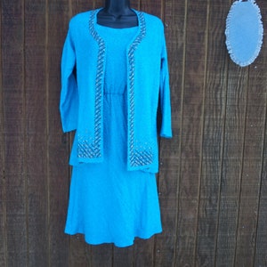 2 Piece Set Dress and Jacket blue with crystal detail size large