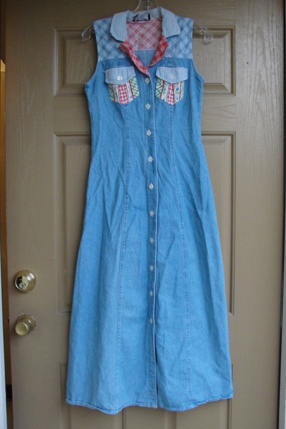 Vintage floral and denim dress size  small by PG … - image 2