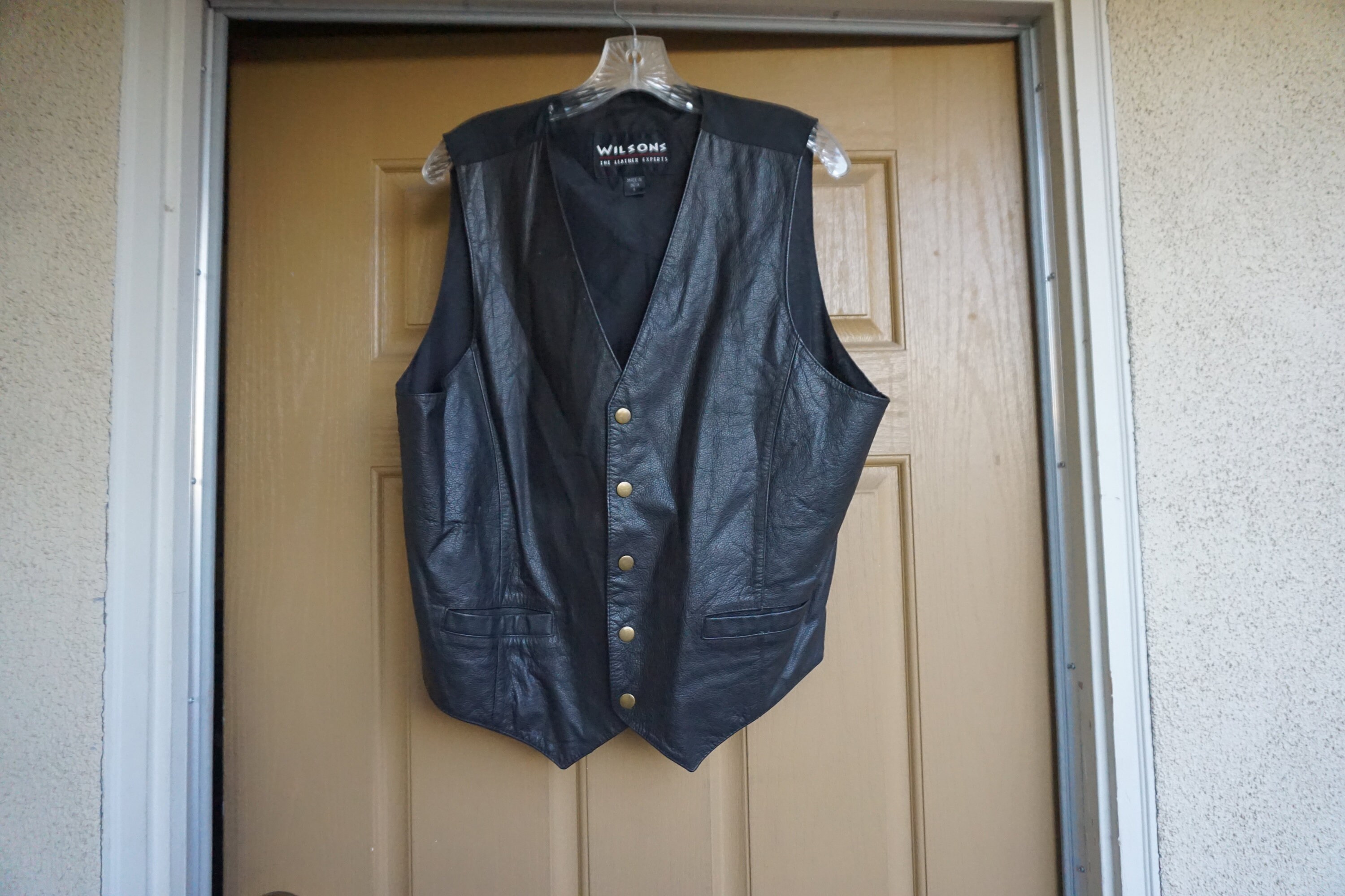 Wilsons Black Leather vest // Biker MENS Size L | Etsy