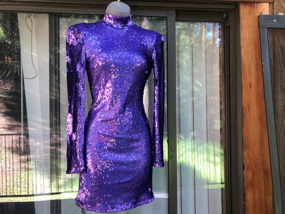 Birshka purple sequined mini dress size S tight - image 6