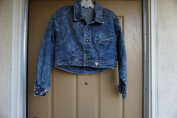 Cropped Guess denim jean jacket 1990s 90s vintage… - image 1