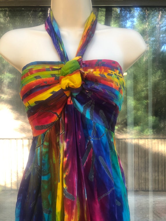 Vintage tie dye dress short summer halter - image 4