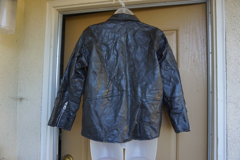 Vintage 90s black patchwork leather jacket short cropped riding motorcycle biker black image 5