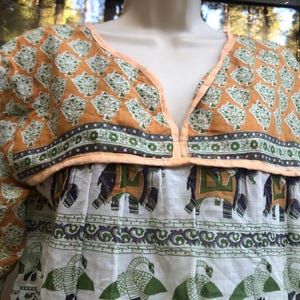 Thin cotton made in India long sleeve blouse with elephants by Paths of the Spirit size XL slightly sheer
