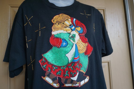 Vintage Christmas teddy bear Tshirt Large 1990s t… - image 1